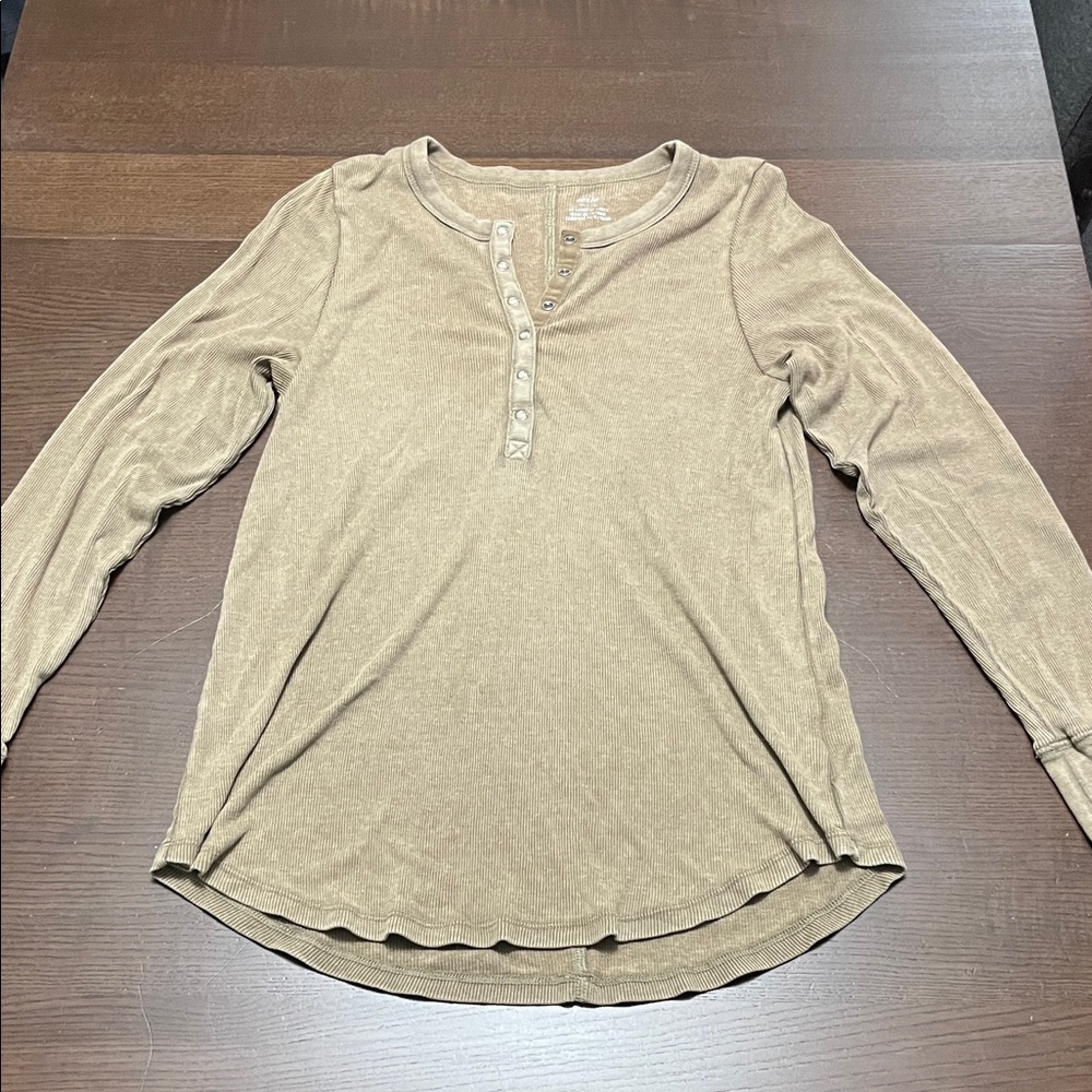 Aerie Olive Long Sleeve Henley Top